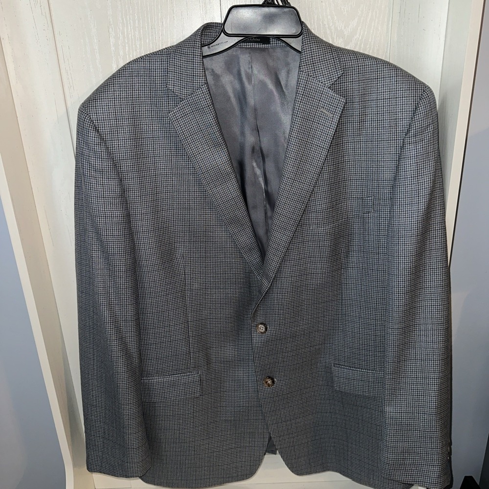 Lauren Ralph Lauren Mens Blazer Jacket Houndstooth 46R Gray Wool Silk
